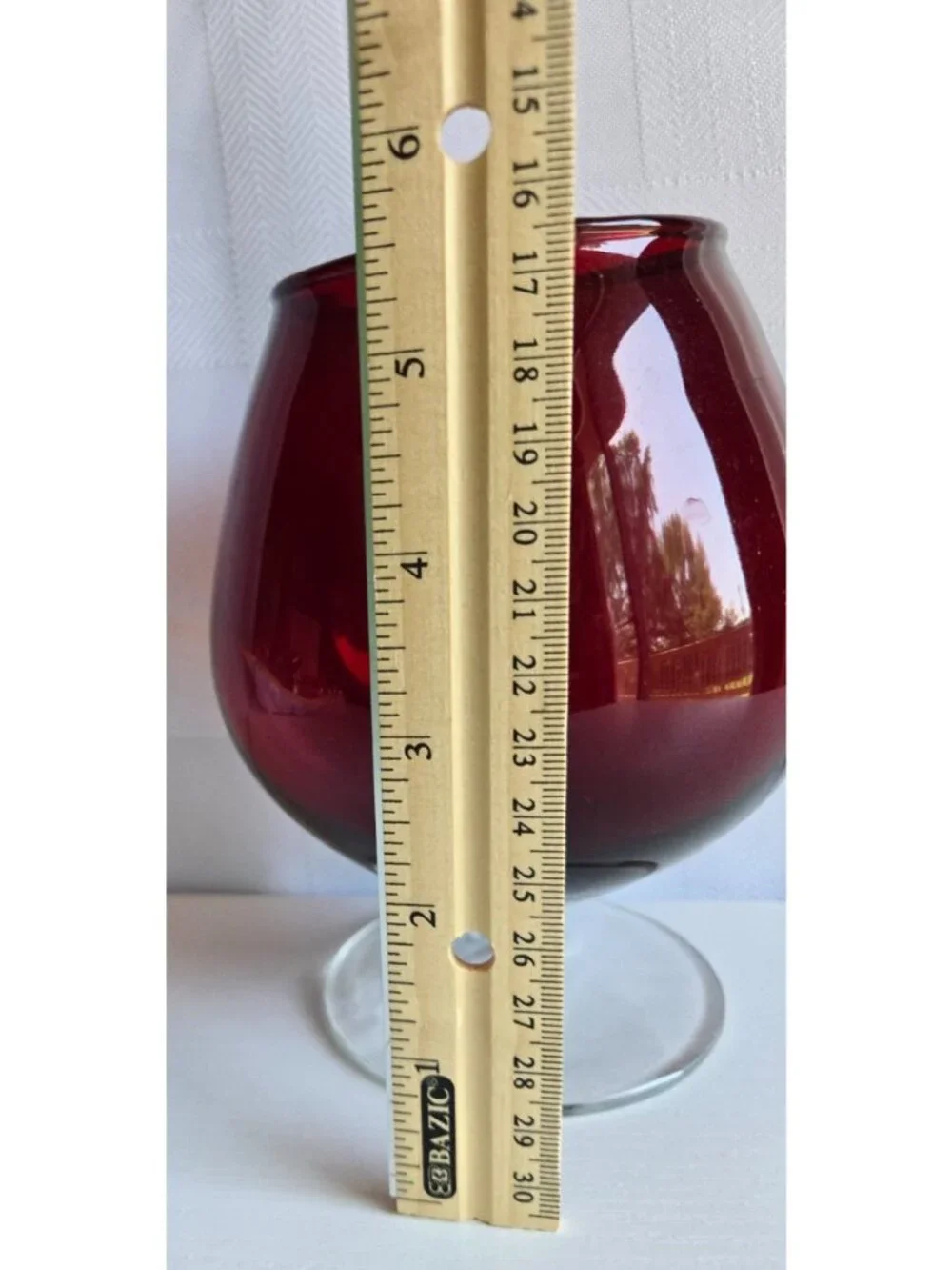 Large Red Glass Brandy Snifter Clear Stem Retro Hippy Decor